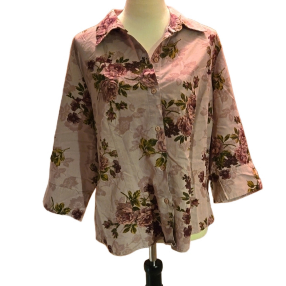 Liz Claiborne First Issue Top Lavender Floral Print Women 2X